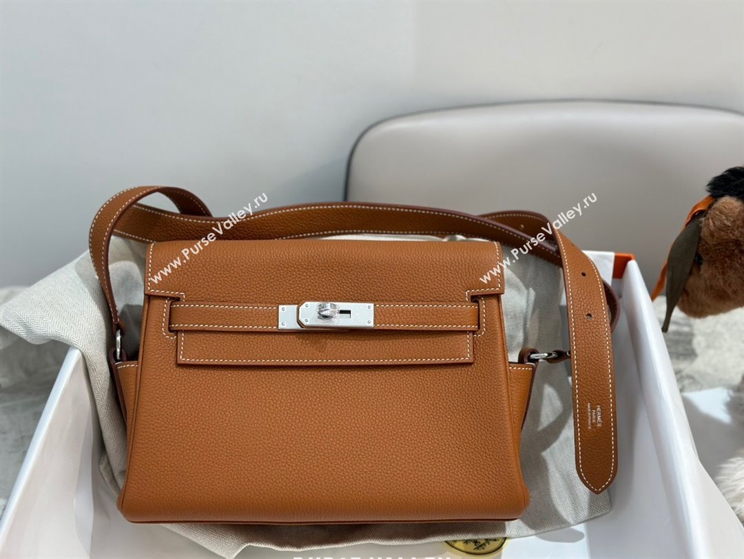 Hermes Kelly Messenger Bag in Original Evercolor Leather Brown/Silver 2024(Full Handmade) (XYA-24051535)