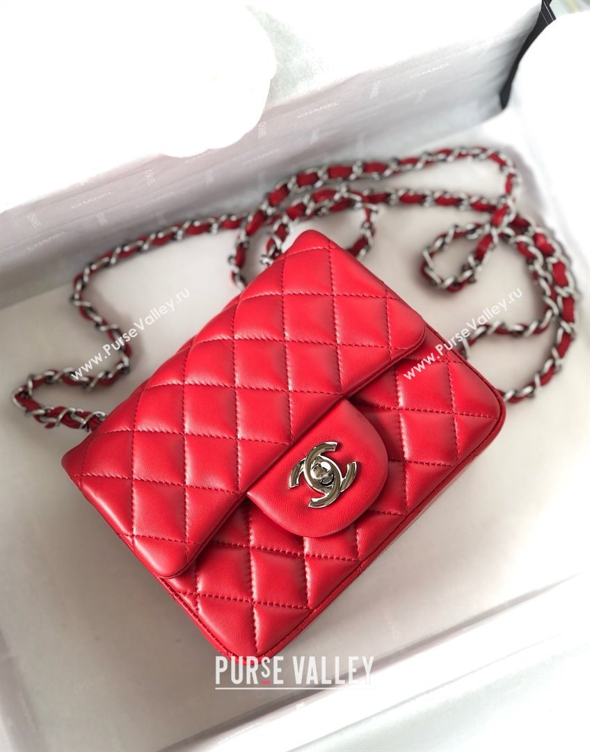 Chanel Lambskin Mini Square Classic Flap Bag A01115 Red/Silver 2024 (YUND-24070221)