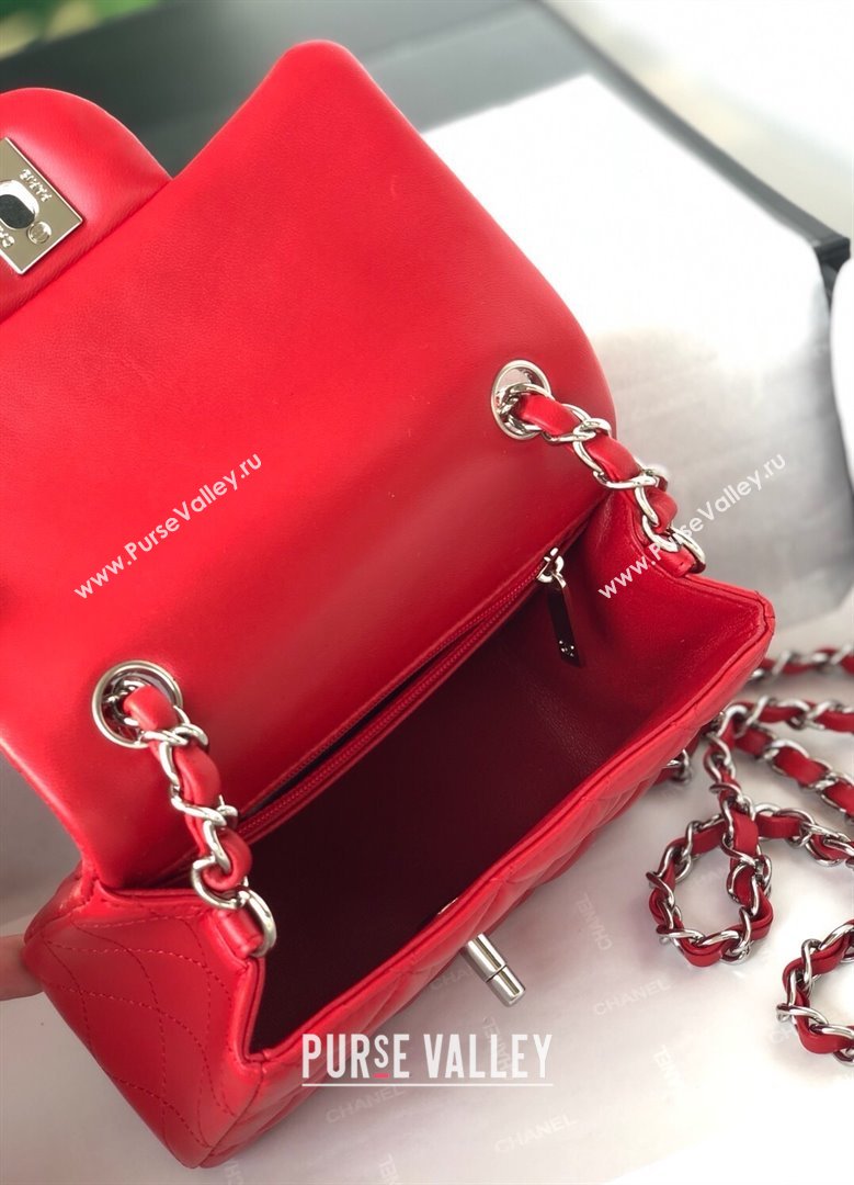 Chanel Lambskin Mini Square Classic Flap Bag A01115 Red/Silver 2024 (YUND-24070221)