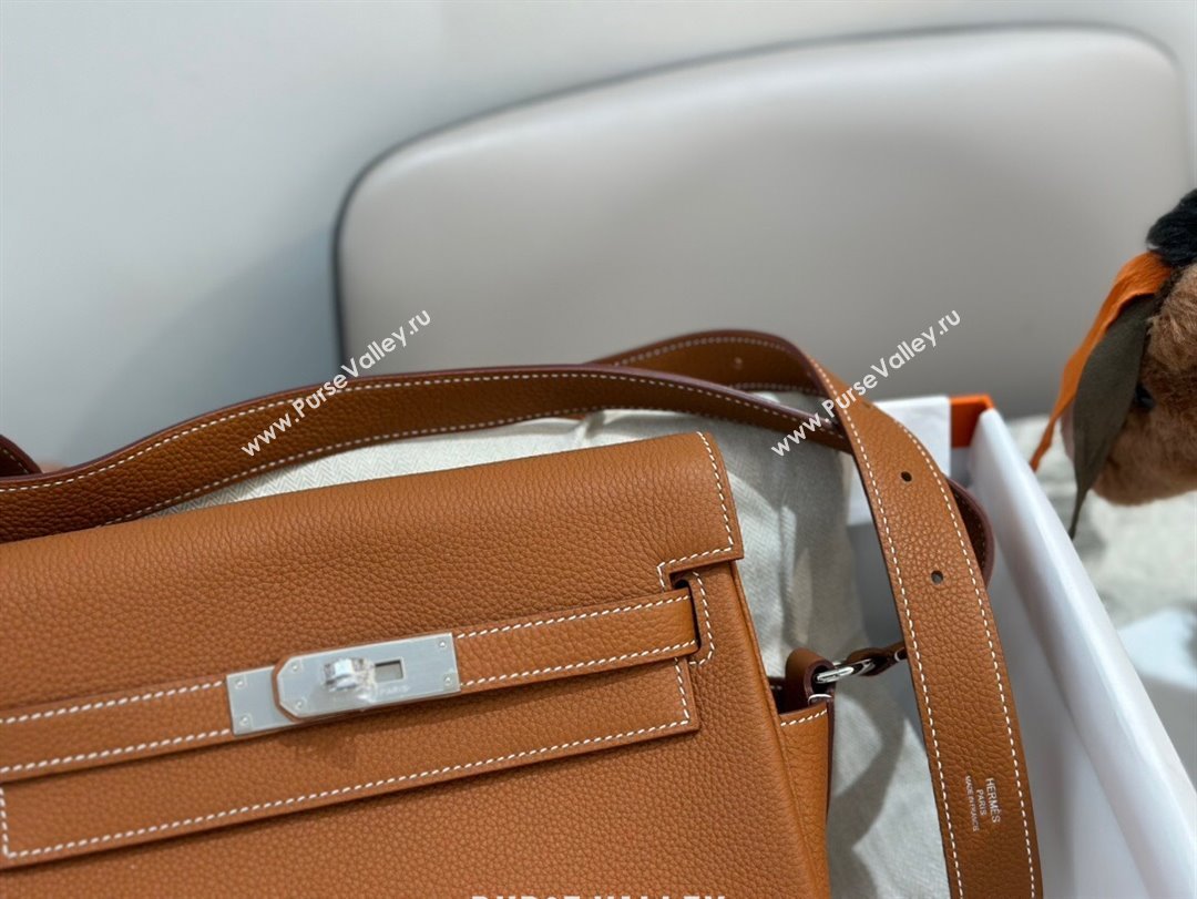 Hermes Kelly Messenger Bag in Original Evercolor Leather Brown/Silver 2024(Full Handmade) (XYA-24051535)