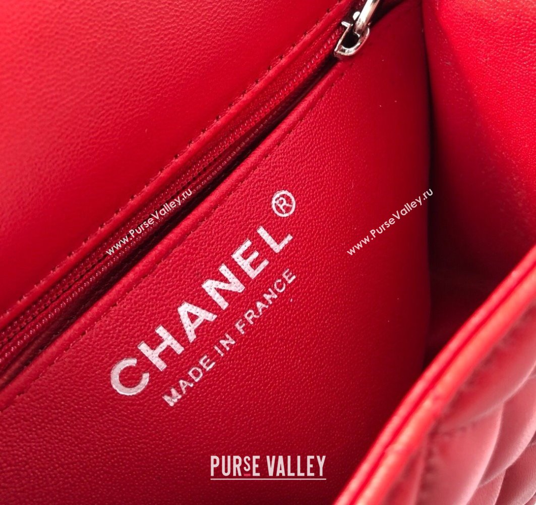 Chanel Lambskin Mini Square Classic Flap Bag A01115 Red/Silver 2024 (YUND-24070221)