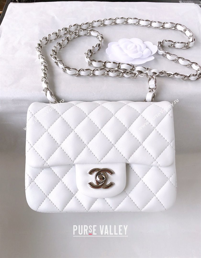 Chanel Lambskin Mini Square Classic Flap Bag A01115 White/Silver 2024 (YUND-24070201)