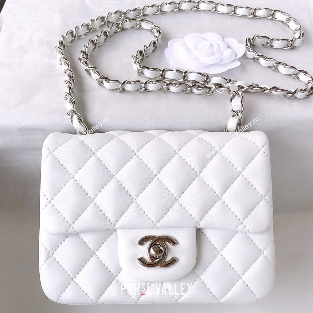 Chanel Lambskin Mini Square Classic Flap Bag A01115 White/Silver 2024 (YUND-24070201)