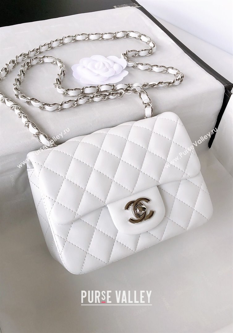 Chanel Lambskin Mini Square Classic Flap Bag A01115 White/Silver 2024 (YUND-24070201)