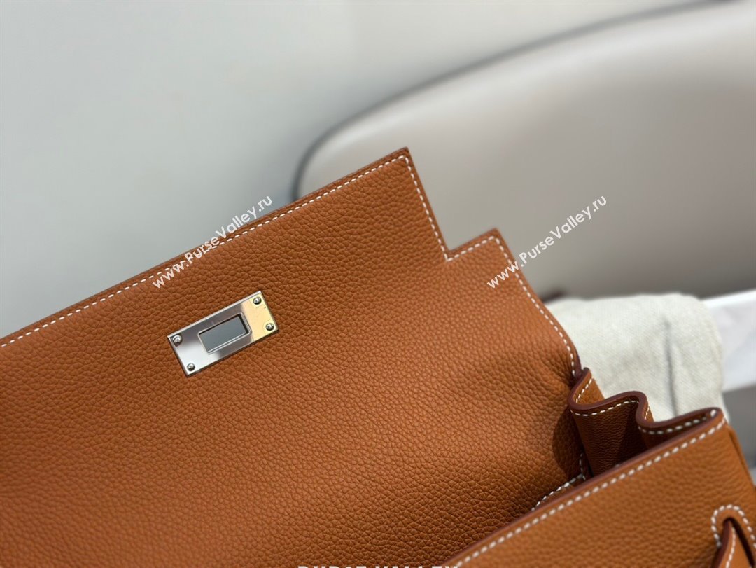 Hermes Kelly Messenger Bag in Original Evercolor Leather Brown/Silver 2024(Full Handmade) (XYA-24051535)
