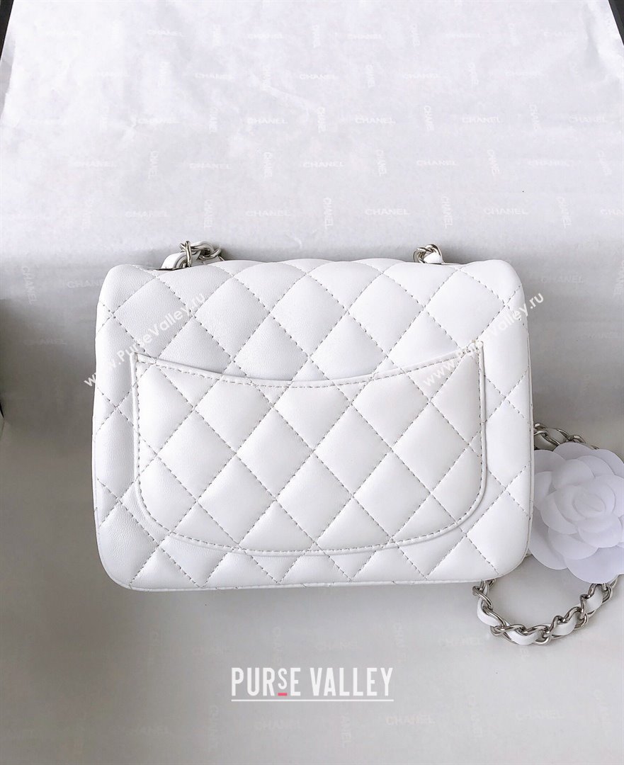 Chanel Lambskin Mini Square Classic Flap Bag A01115 White/Silver 2024 (YUND-24070201)