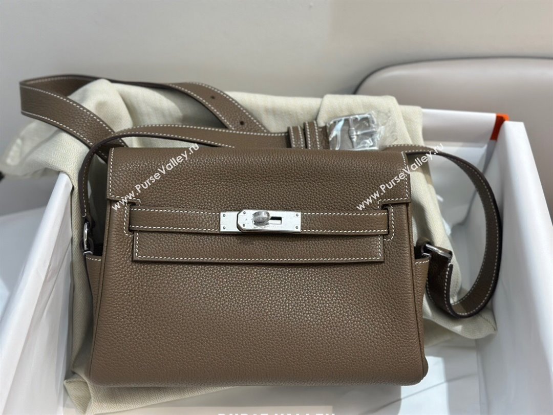 Hermes Kelly Messenger Bag in Original Evercolor Leather Etoupe/Silver 2024(Full Handmade) (XYA-24051536)