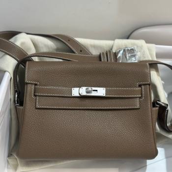 Hermes Kelly Messenger Bag in Original Evercolor Leather Etoupe/Silver 2024(Full Handmade) (XYA-24051536)