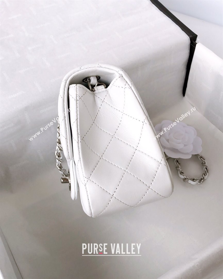 Chanel Lambskin Mini Square Classic Flap Bag A01115 White/Silver 2024 (YUND-24070201)