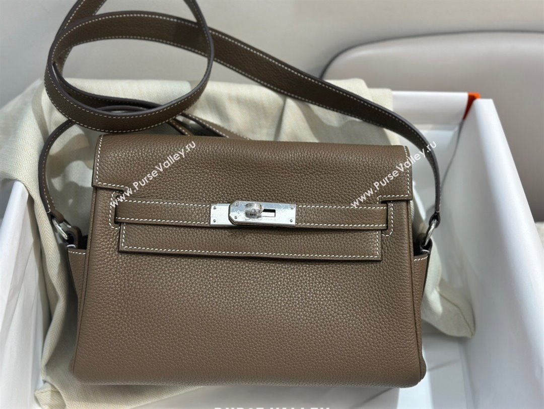 Hermes Kelly Messenger Bag in Original Evercolor Leather Etoupe/Silver 2024(Full Handmade) (XYA-24051536)
