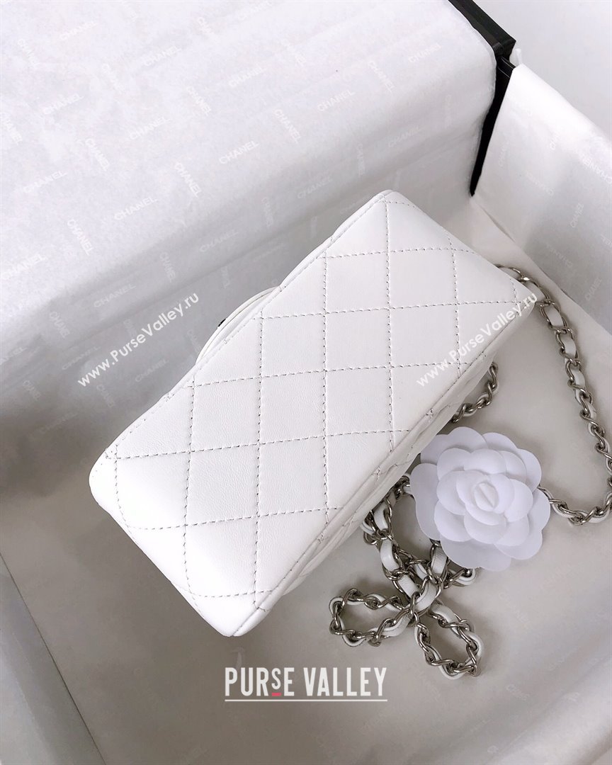 Chanel Lambskin Mini Square Classic Flap Bag A01115 White/Silver 2024 (YUND-24070201)