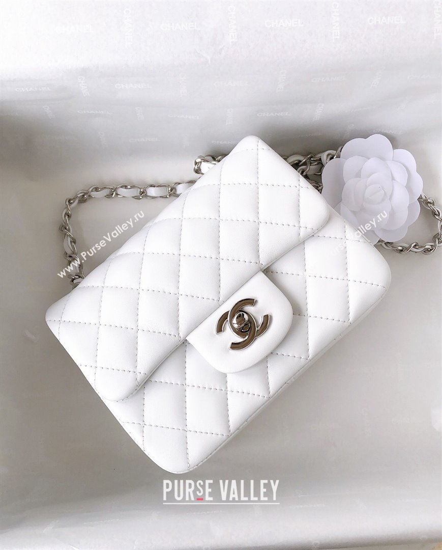 Chanel Lambskin Mini Square Classic Flap Bag A01115 White/Silver 2024 (YUND-24070201)