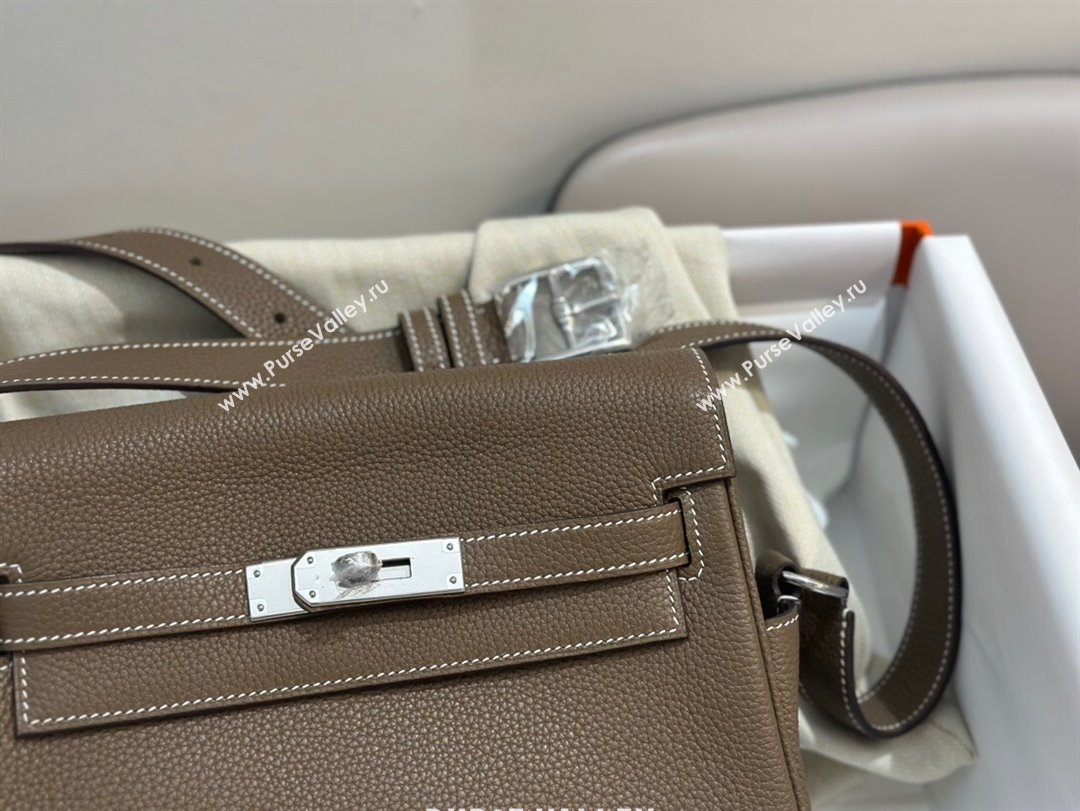 Hermes Kelly Messenger Bag in Original Evercolor Leather Etoupe/Silver 2024(Full Handmade) (XYA-24051536)