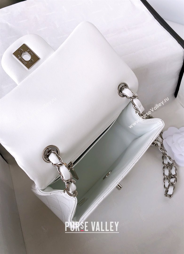 Chanel Lambskin Mini Square Classic Flap Bag A01115 White/Silver 2024 (YUND-24070201)