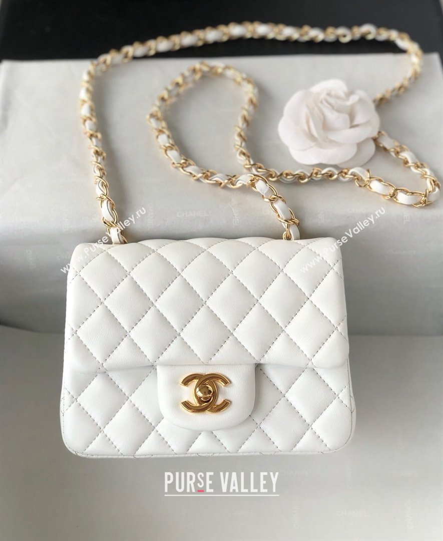 Chanel Lambskin Mini Square Classic Flap Bag A01115 White/Gold 2024 (YUND-24070202)