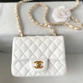 Chanel Lambskin Mini Square Classic Flap Bag A01115 White/Gold 2024 (YUND-24070202)