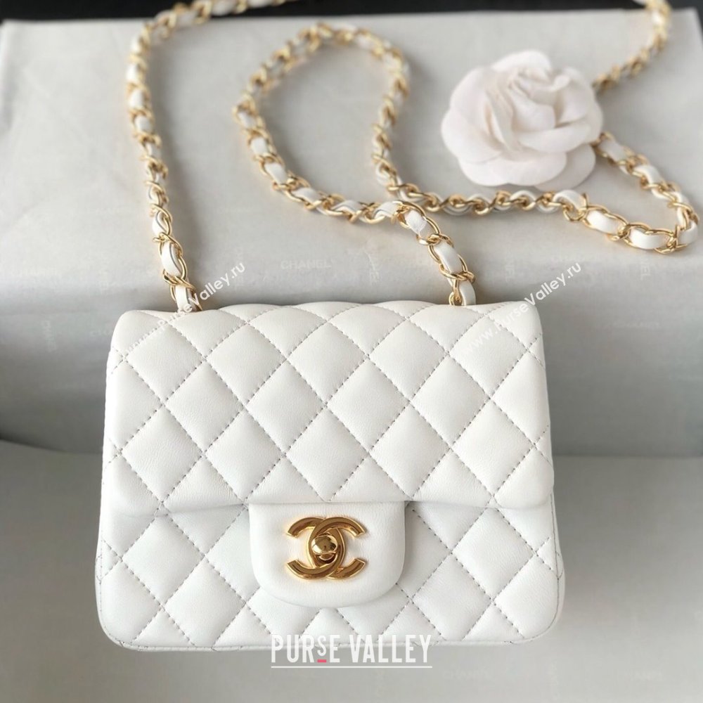 Chanel Lambskin Mini Square Classic Flap Bag A01115 White/Gold 2024 (YUND-24070202)