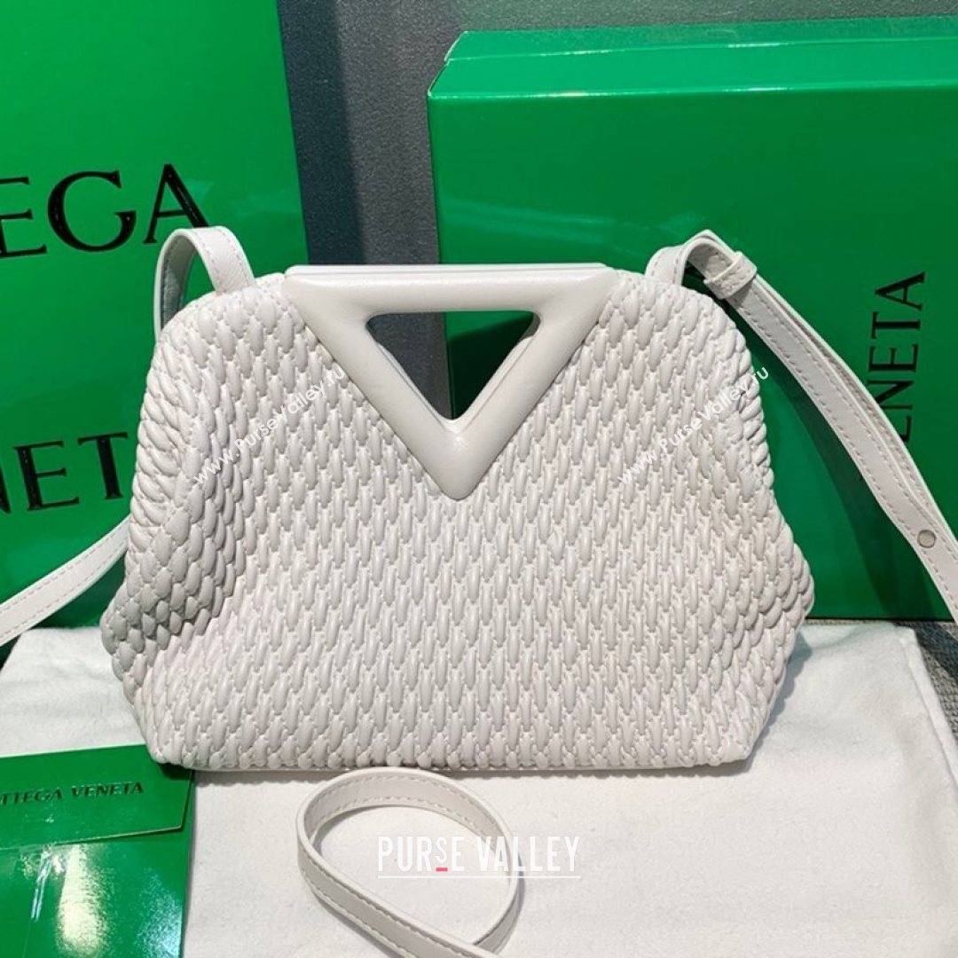 Bottega Veneta Small Point Top Handle Bag in Lozenge Quilted Leather Chalk White 2021 (MS-21080602)