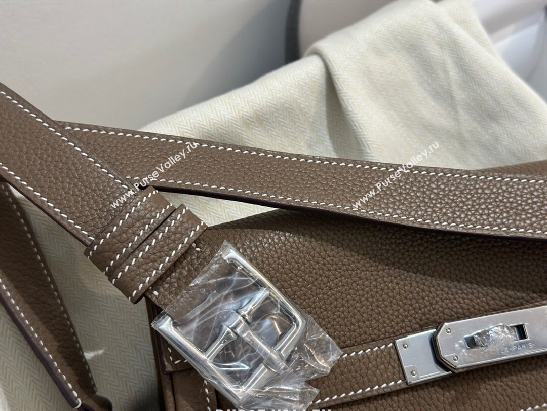 Hermes Kelly Messenger Bag in Original Evercolor Leather Etoupe/Silver 2024(Full Handmade) (XYA-24051536)