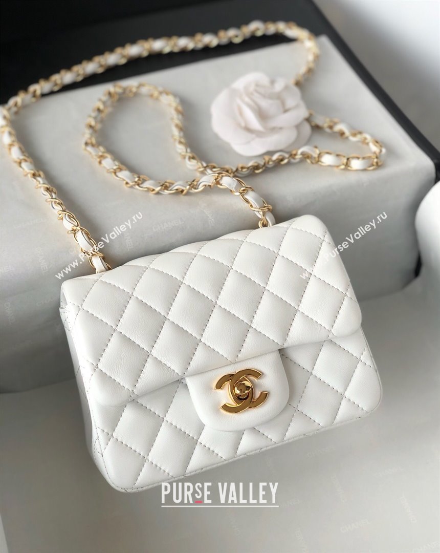 Chanel Lambskin Mini Square Classic Flap Bag A01115 White/Gold 2024 (YUND-24070202)