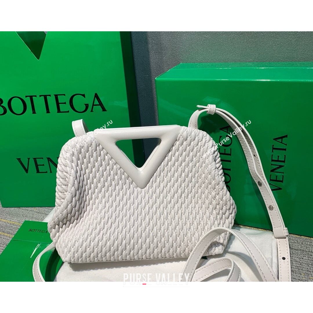 Bottega Veneta Small Point Top Handle Bag in Lozenge Quilted Leather Chalk White 2021 (MS-21080602)