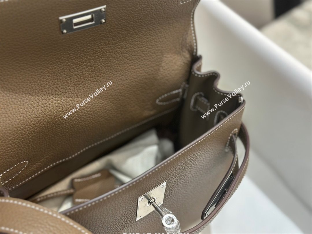 Hermes Kelly Messenger Bag in Original Evercolor Leather Etoupe/Silver 2024(Full Handmade) (XYA-24051536)