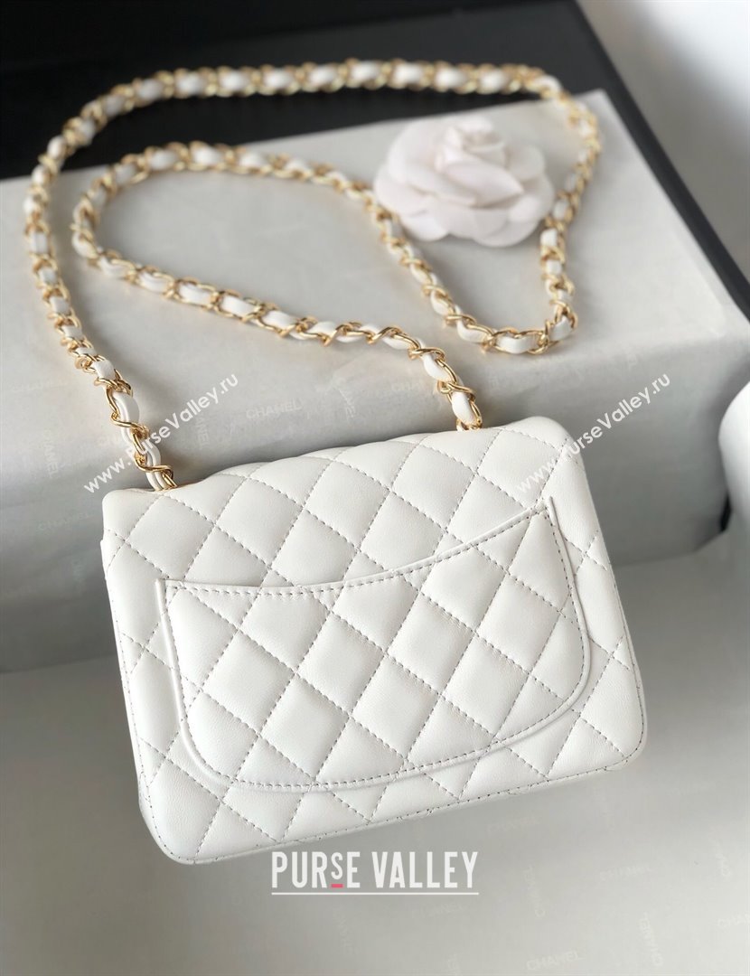 Chanel Lambskin Mini Square Classic Flap Bag A01115 White/Gold 2024 (YUND-24070202)