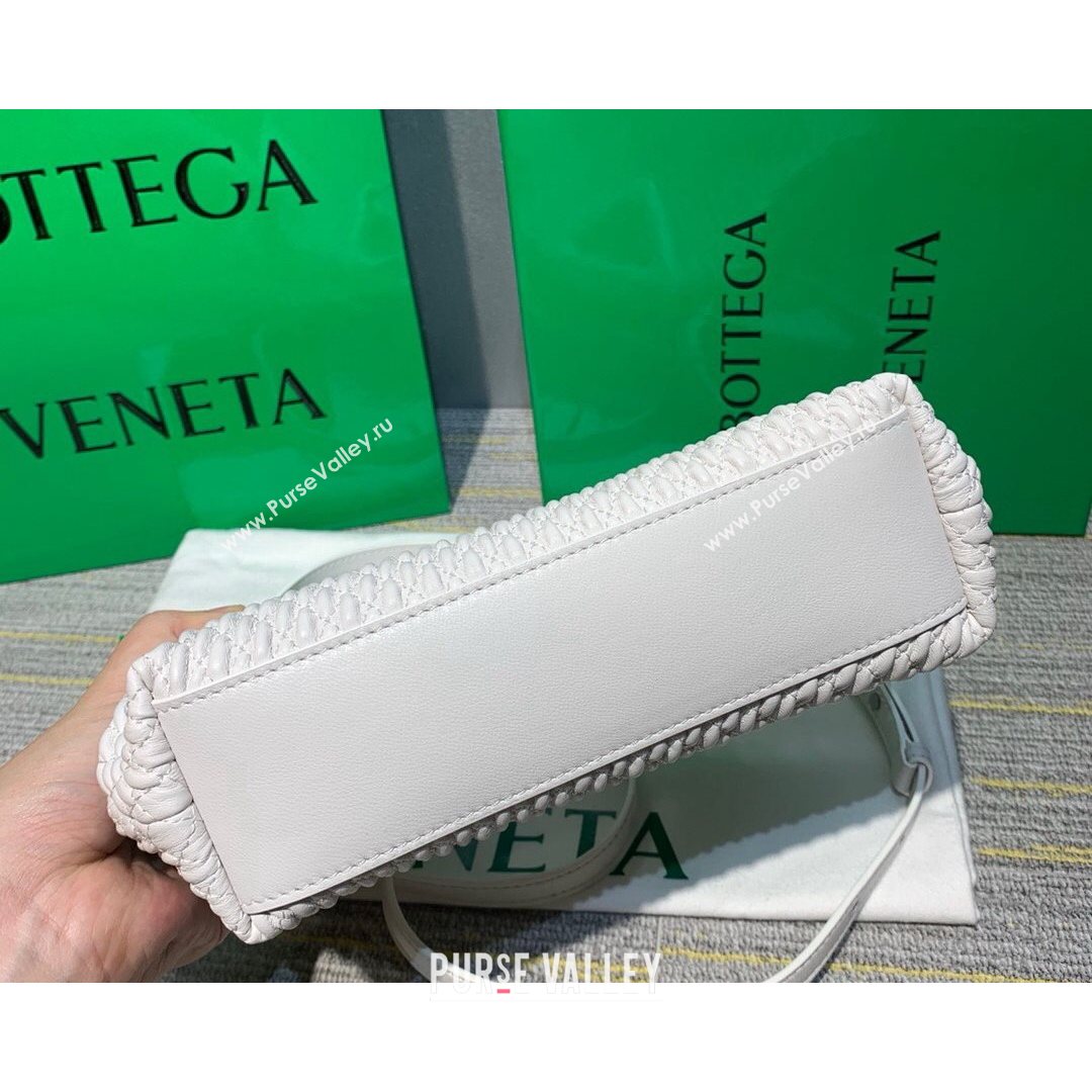 Bottega Veneta Small Point Top Handle Bag in Lozenge Quilted Leather Chalk White 2021 (MS-21080602)