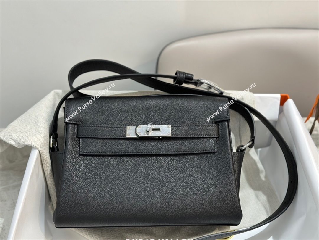Hermes Kelly Messenger Bag in Original Evercolor Leather Black/Silver 2024(Full Handmade) (XYA-24051537)