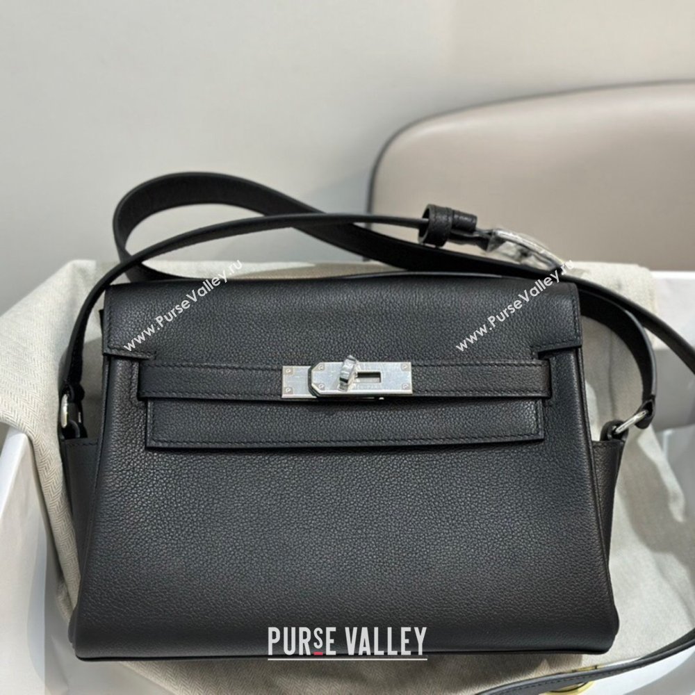 Hermes Kelly Messenger Bag in Original Evercolor Leather Black/Silver 2024(Full Handmade) (XYA-24051537)