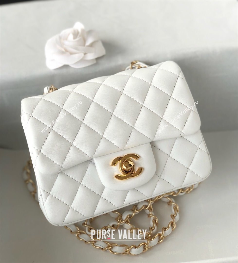 Chanel Lambskin Mini Square Classic Flap Bag A01115 White/Gold 2024 (YUND-24070202)