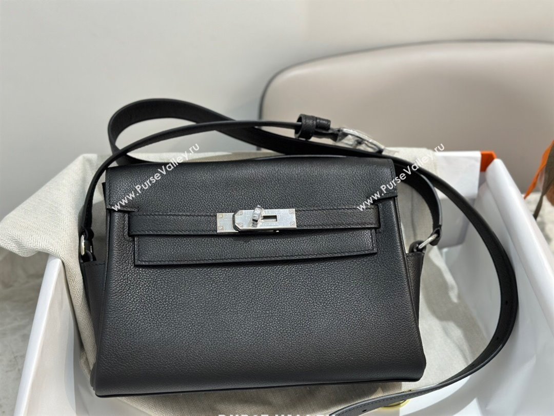 Hermes Kelly Messenger Bag in Original Evercolor Leather Black/Silver 2024(Full Handmade) (XYA-24051537)