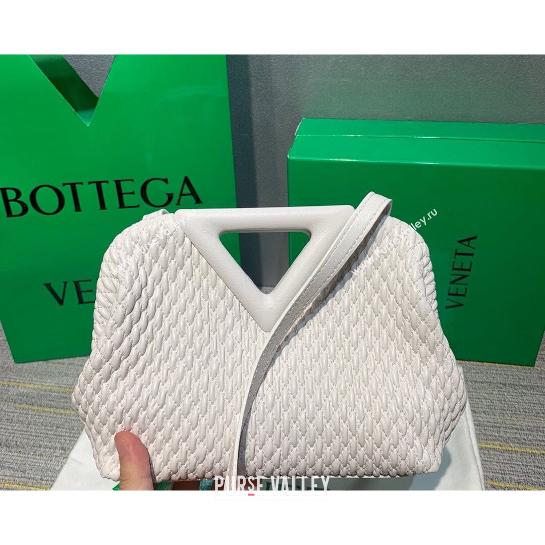 Bottega Veneta Small Point Top Handle Bag in Lozenge Quilted Leather Chalk White 2021 (MS-21080602)