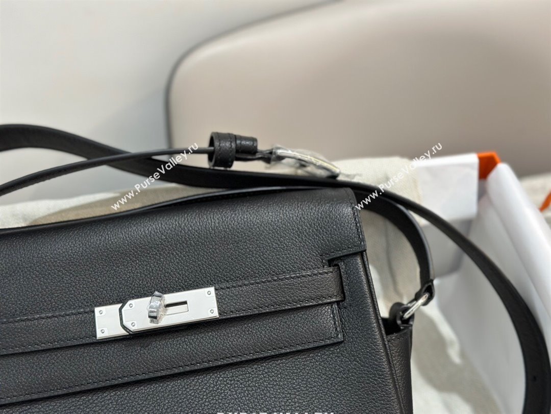 Hermes Kelly Messenger Bag in Original Evercolor Leather Black/Silver 2024(Full Handmade) (XYA-24051537)