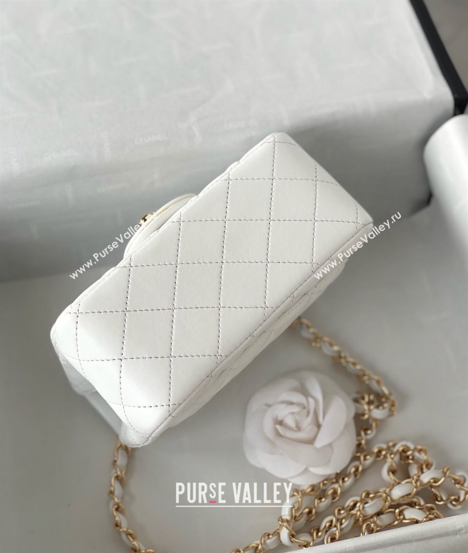 Chanel Lambskin Mini Square Classic Flap Bag A01115 White/Gold 2024 (YUND-24070202)