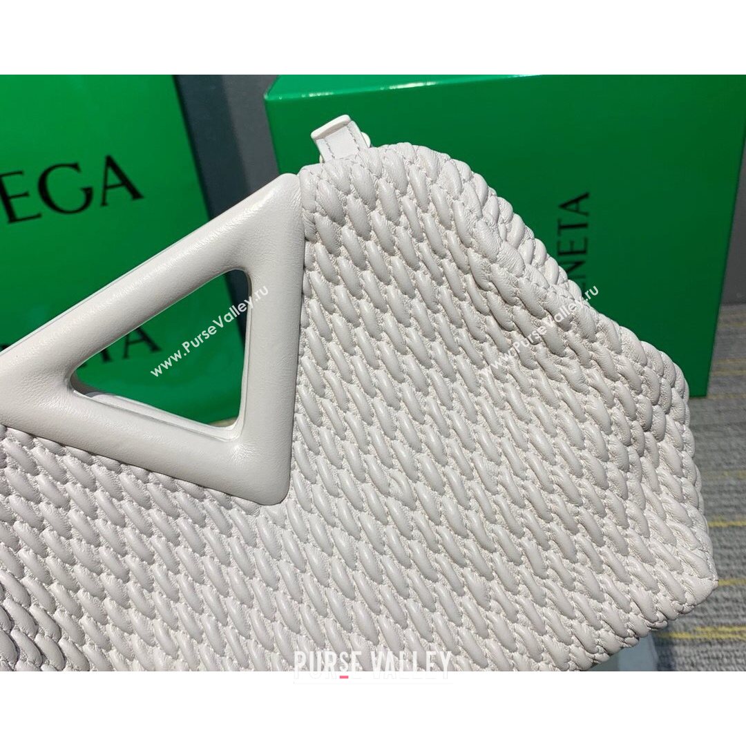 Bottega Veneta Small Point Top Handle Bag in Lozenge Quilted Leather Chalk White 2021 (MS-21080602)