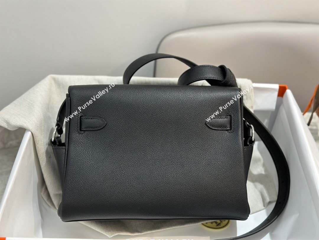 Hermes Kelly Messenger Bag in Original Evercolor Leather Black/Silver 2024(Full Handmade) (XYA-24051537)