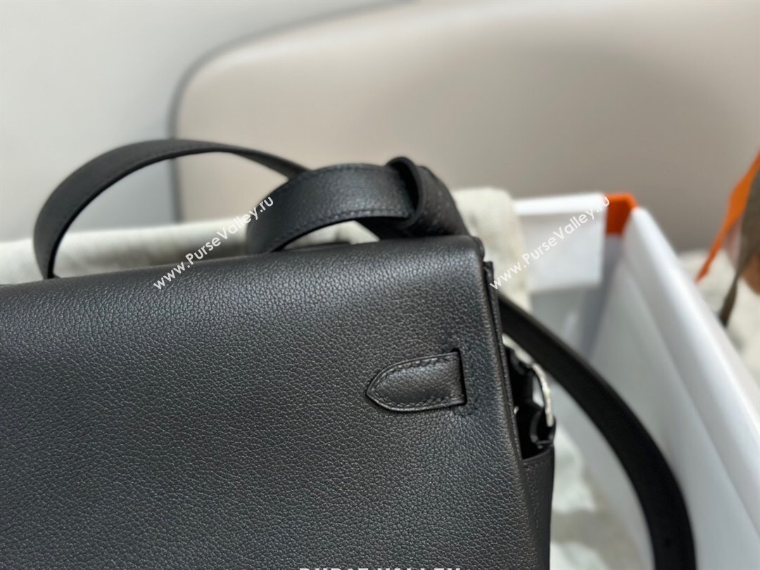 Hermes Kelly Messenger Bag in Original Evercolor Leather Black/Silver 2024(Full Handmade) (XYA-24051537)