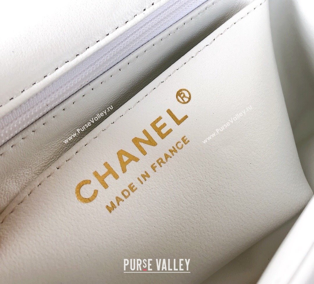 Chanel Lambskin Mini Square Classic Flap Bag A01115 White/Gold 2024 (YUND-24070202)