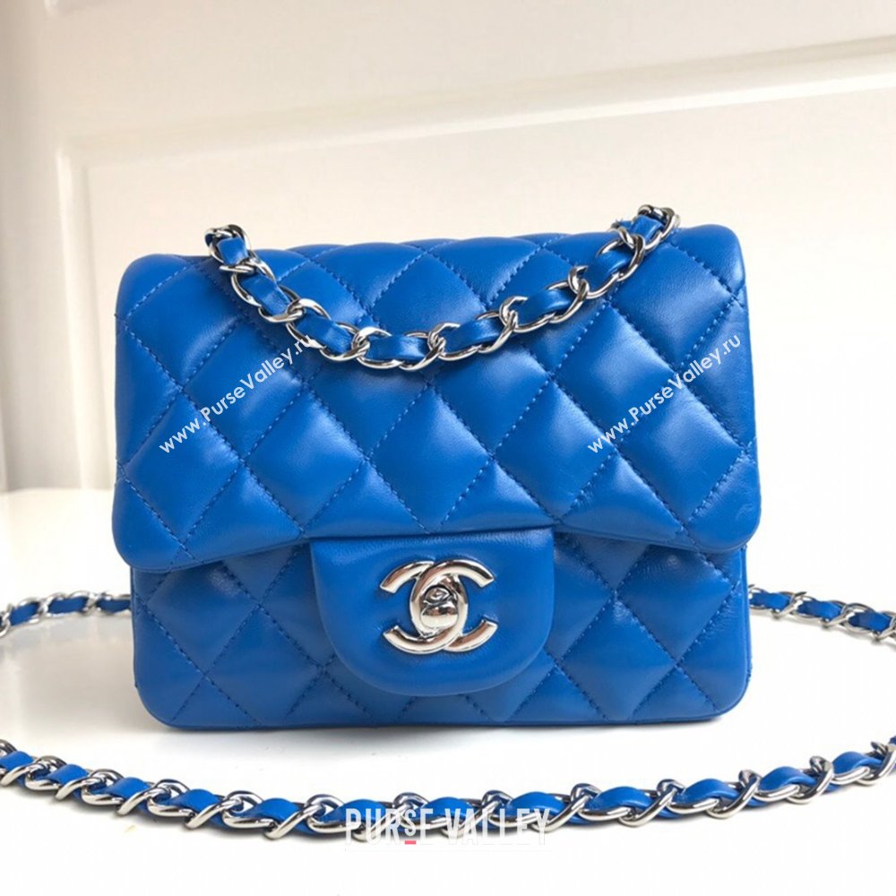 Chanel Lambskin Mini Square Classic Flap Bag A01115 Blue/Silver 2024 (YUND-24070203)