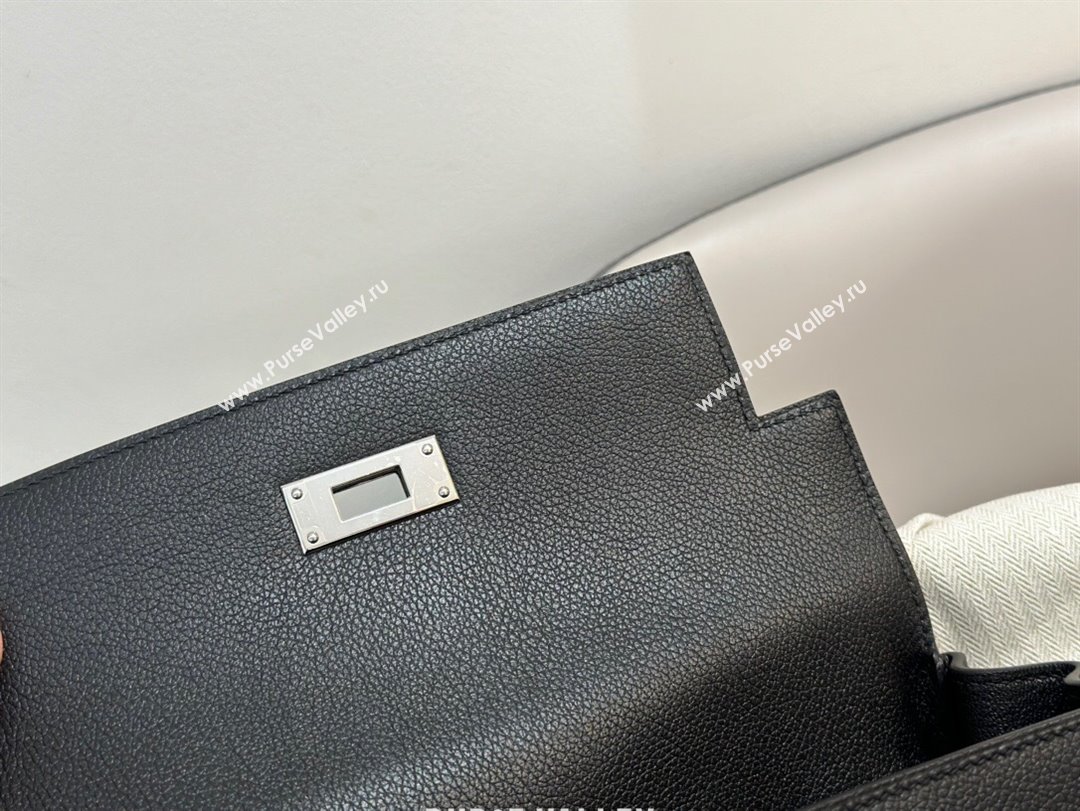 Hermes Kelly Messenger Bag in Original Evercolor Leather Black/Silver 2024(Full Handmade) (XYA-24051537)