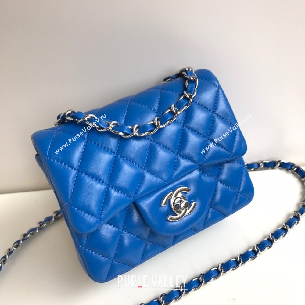 Chanel Lambskin Mini Square Classic Flap Bag A01115 Blue/Silver 2024 (YUND-24070203)