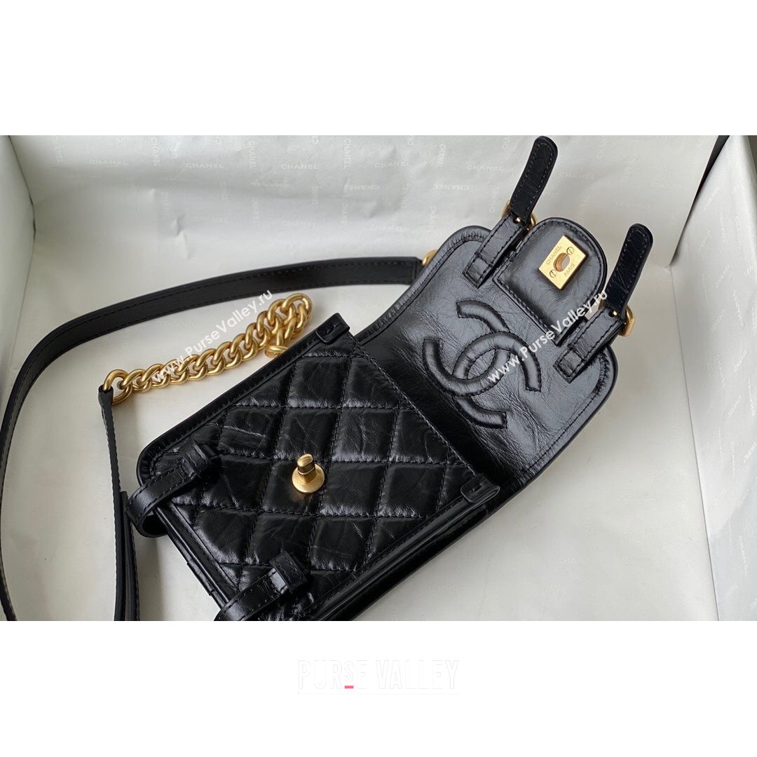 Chanel Tweed & Aged Calfskin Messenger Mini Flap Bag AS2695 Black/White 2021 (SM-21082734)