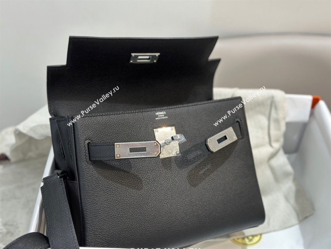Hermes Kelly Messenger Bag in Original Evercolor Leather Black/Silver 2024(Full Handmade) (XYA-24051537)