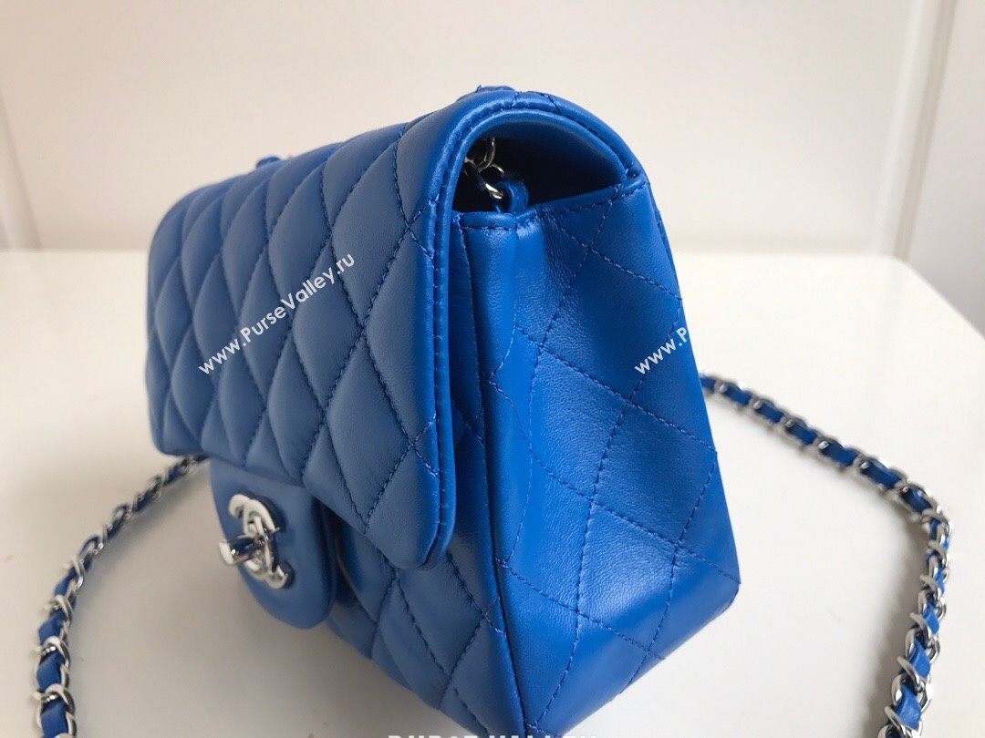 Chanel Lambskin Mini Square Classic Flap Bag A01115 Blue/Silver 2024 (YUND-24070203)