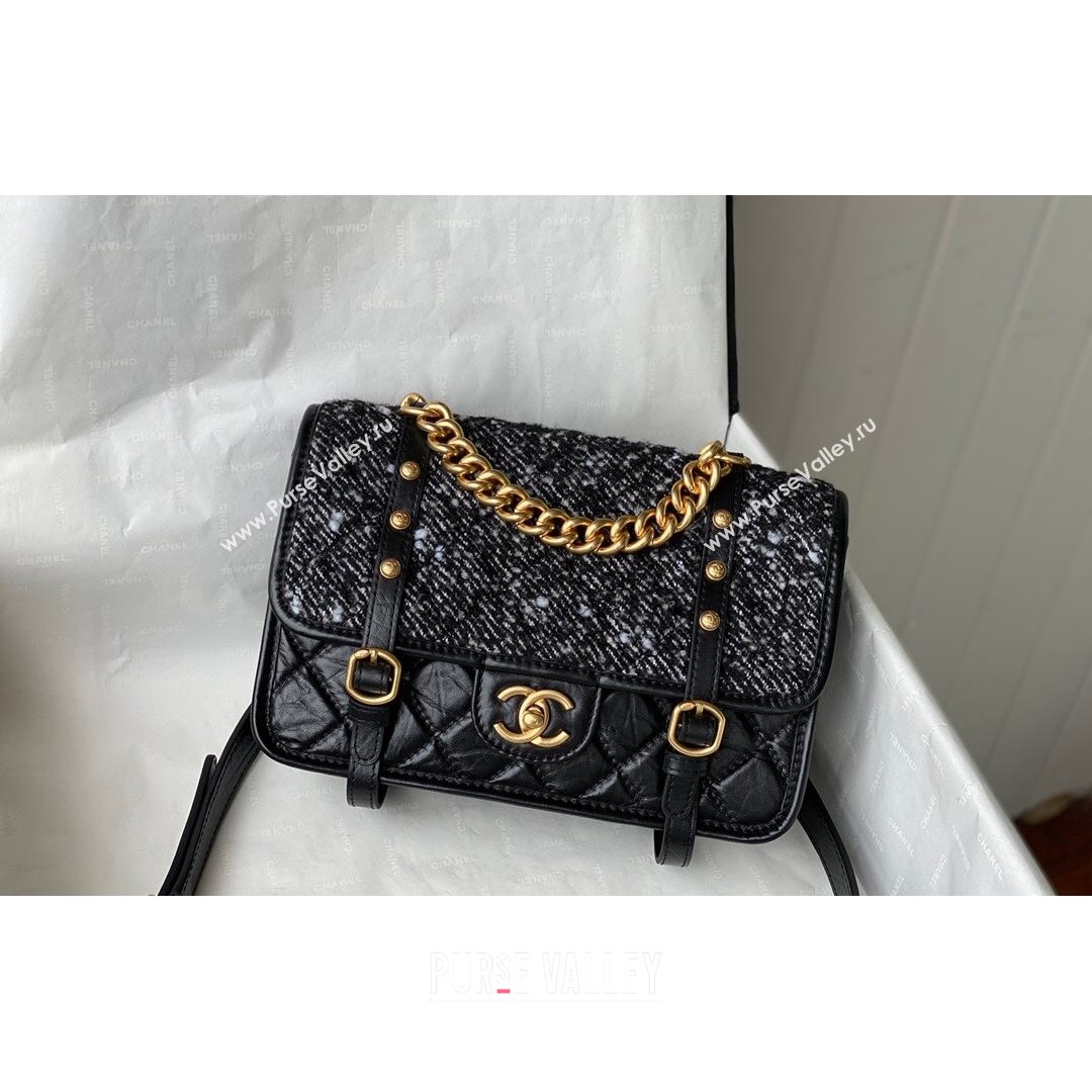 Chanel Tweed & Aged Calfskin Messenger Flap Bag AS2696 Black/White 2021 (SM-21082735)