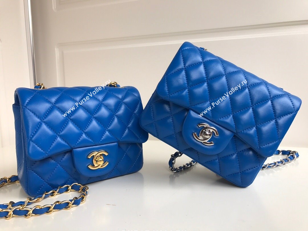 Chanel Lambskin Mini Square Classic Flap Bag A01115 Blue/Silver 2024 (YUND-24070203)