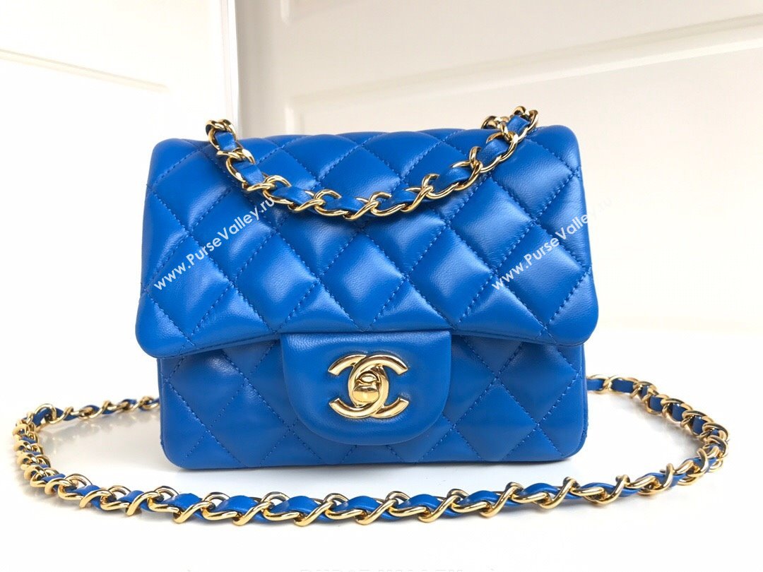 Chanel Lambskin Mini Square Classic Flap Bag A01115 Blue/Gold 2024 (YUND-24070204)