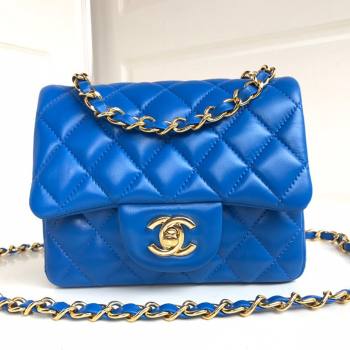 Chanel Lambskin Mini Square Classic Flap Bag A01115 Blue/Gold 2024 (YUND-24070204)