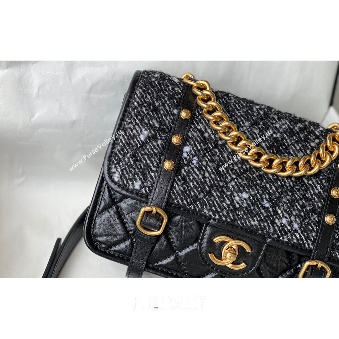 Chanel Tweed & Aged Calfskin Messenger Flap Bag AS2696 Black/White 2021 (SM-21082735)